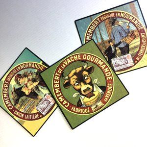 3 Metal Vintage Style Camembert Cheese Advertising Signs